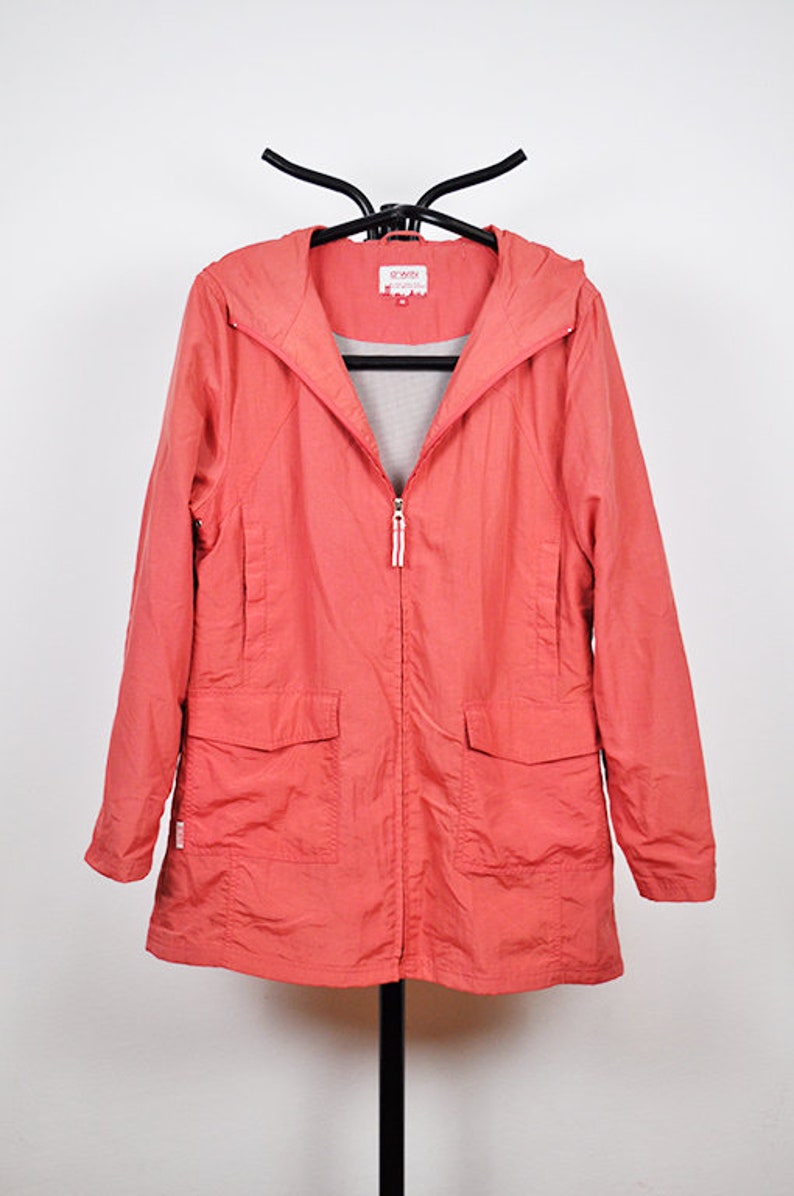 Vintage Peach Parka Windbreaker Long Jacket Zip Up Hooded Coat