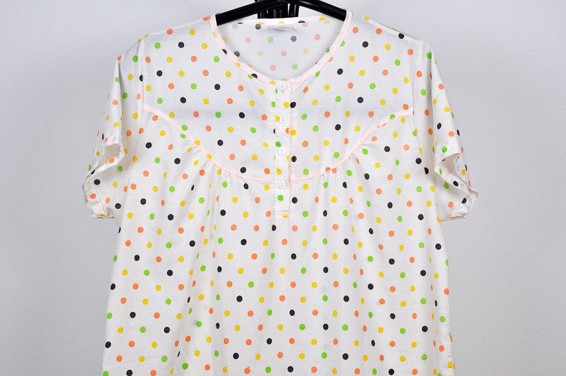 Vintage Multicolor Polka Dot Semi Sheer Short Sleeve Nightgown
