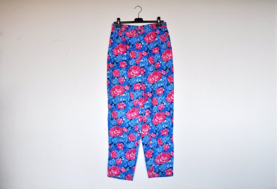 Vintage Oversized Blue and Pink High Waist Floral