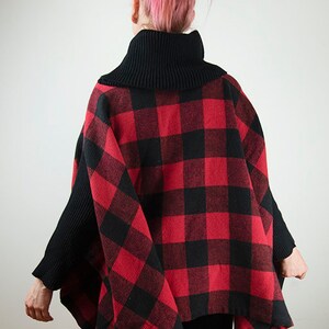 Vintage Red Buffalo Plaid Poncho Jacket image 7