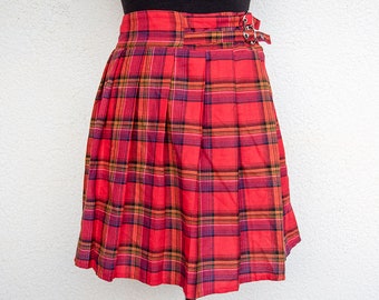 Vintage Red Plaid Pleated Mini Skirt