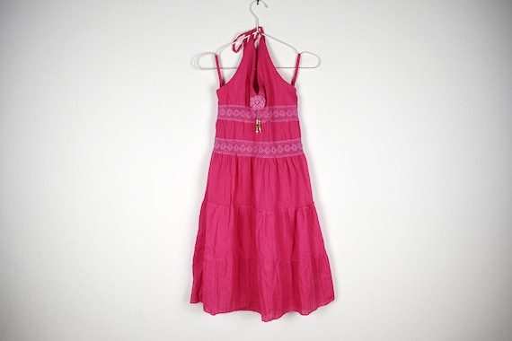 Vintage Pink Tiered Halterneck Midi Dress