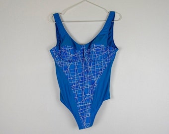 Vintage Blue Abstract Print One Piece Swimsuit