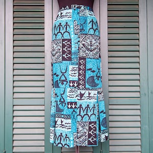 Vintage Blue Abstract African Print Maxi Mermaid Skirt