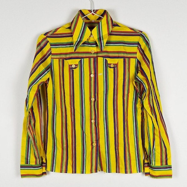 Vintage Gelb Gestreifte Bluse