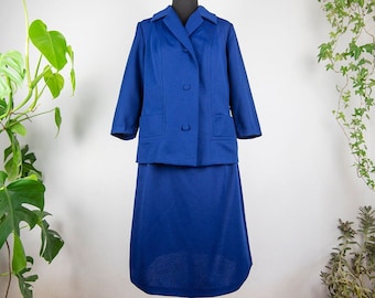 Vintage Navy Blue Two Piece Skirt and Jacket Set