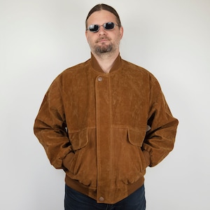 NOS Vintage Cinnamon Brown Faux Suede Bomber Jacket