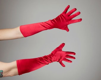 Vintage Red Satin Long Gloves