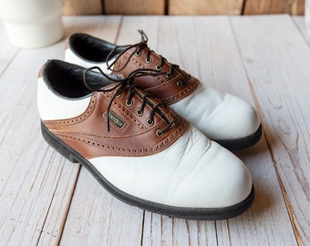 Vintage Footjoy White and Brown Saddle Golf Shoes