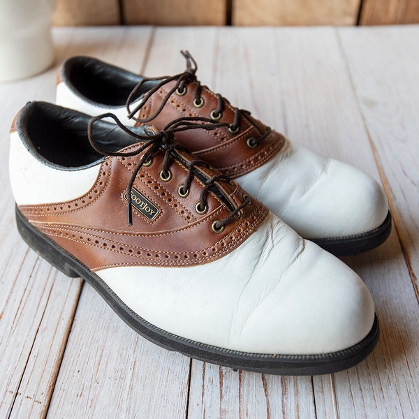 Vintage Footjoy White and Brown Saddle Golf Shoes