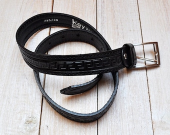 Vintage Black Tooled Leather Belt