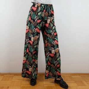 Vintage Tropical Forest Print Elastic Waist Wide Leg Pants