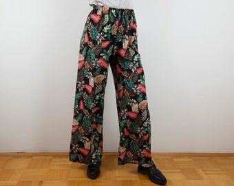 Vintage Tropical Forest Print Elastic Waist Wide Leg Pants