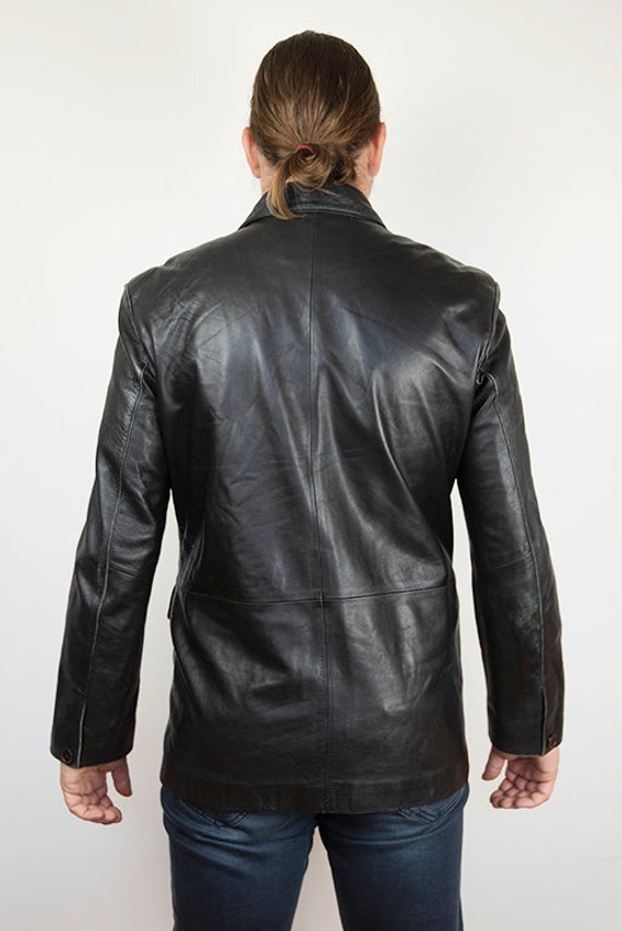 Vintage Black Leather Blazer Jacket - image 5