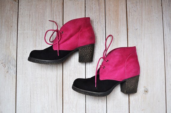 Vintage Pink and Black Faux Suede Colorblock Chun… - image 3