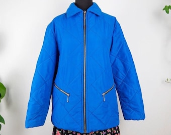 Vintage Electric Blue Quilted Zipper Jacket