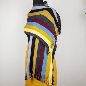 Vintage Multicolor Striped Long Knit Fringe Scarf
