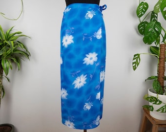 Vintage Blue and White Floral Maxi Wrap Skirt