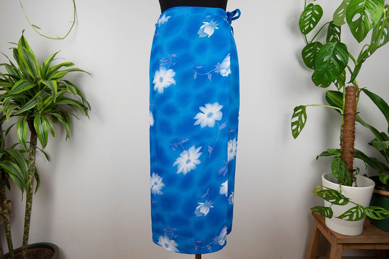 Vintage Blue and White Floral Maxi Wrap Skirt