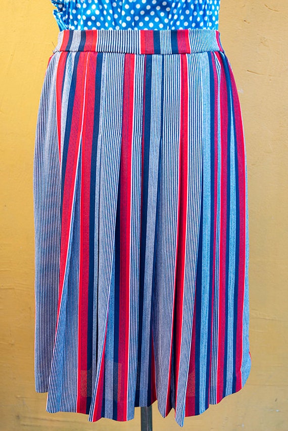 Vintage Red Navy and White Striped Pleated Midi S… - image 3