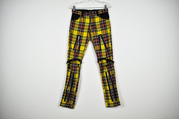Vintage Yellow Plaid Punk Zippered Pants