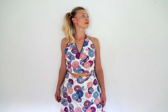 Vintage Floral Two Piece Summer Dress Halter Top and A Line Wrap Skirt Set  - Etsy