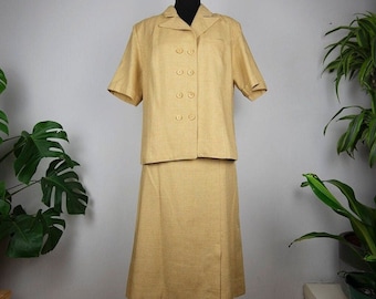 Vintage Tan Linen Skirt Suit