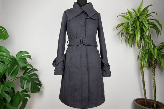Vintage Grey Belted Coat Etsy UK