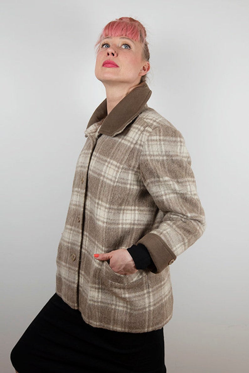 Vintage Tan and Cream Plaid Wool Jacket image 4