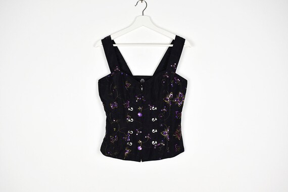 Vintage Black and Purple Sequined Corset Top