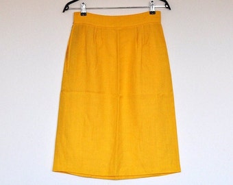 Vintage Yellow Linen High Waist Pleated Midi Skirt