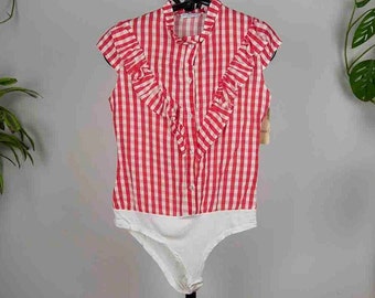 NOS Vintage Red Gingham Ruffle Bodysuit