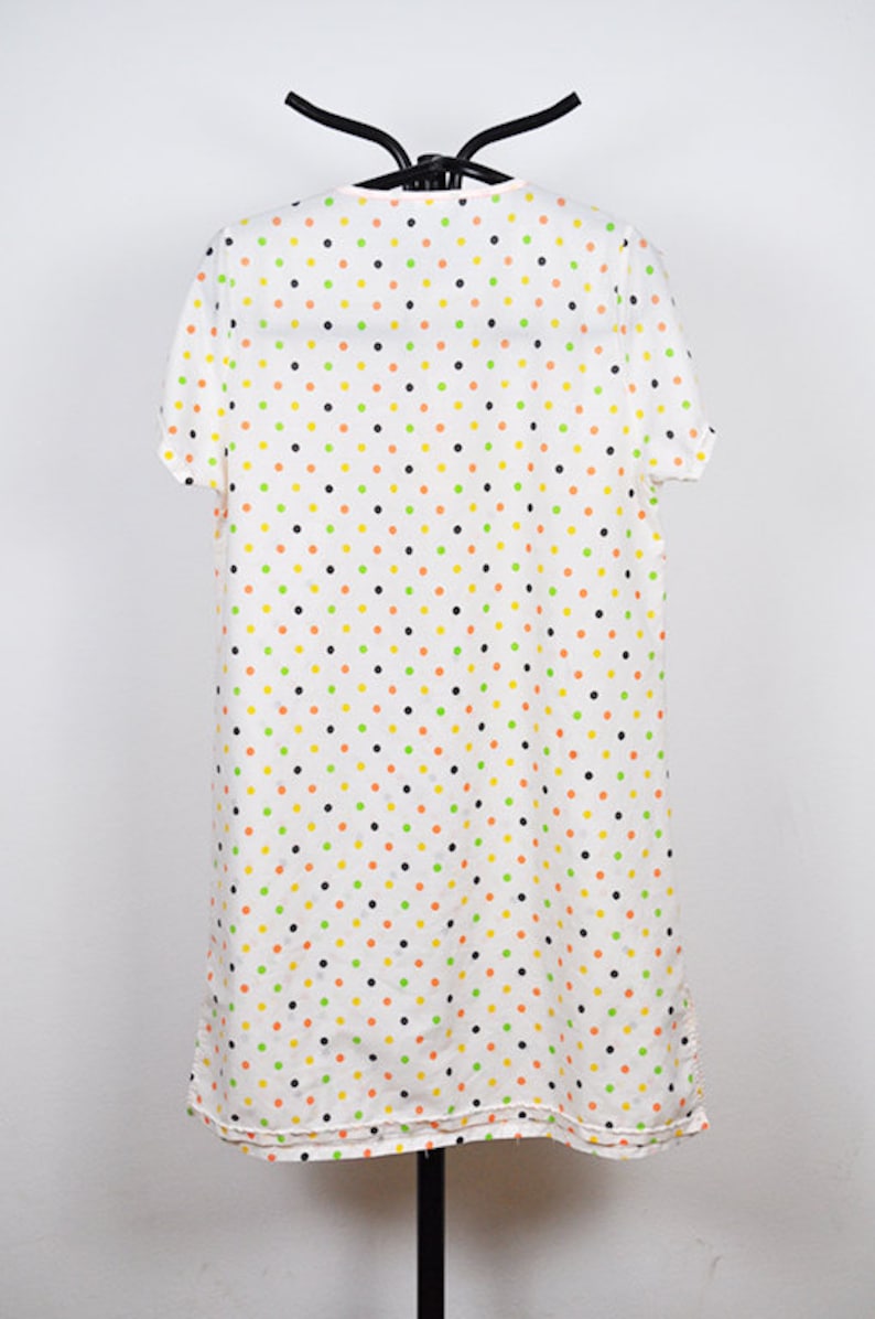 Vintage Multicolor Polka Dot Semi Sheer Short Sleeve Nightgown