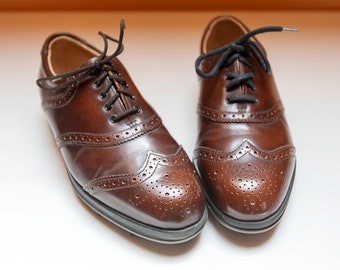 Vintage Brown Leather Oxford Golf Shoes with Soft Spikes