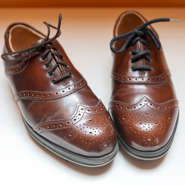 Vintage Brown Leather Oxford Golf Shoes with Soft Spikes