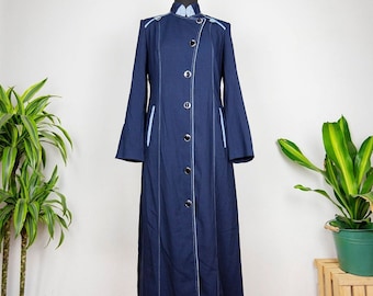 Vintage Blue Floor Length Button Down Coat Dress