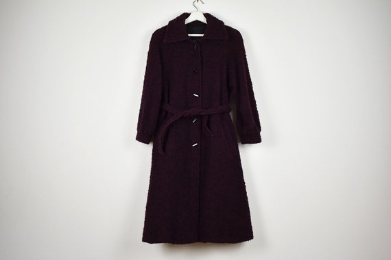 Vintage Plum Purple Boucle Wool Belted Coat