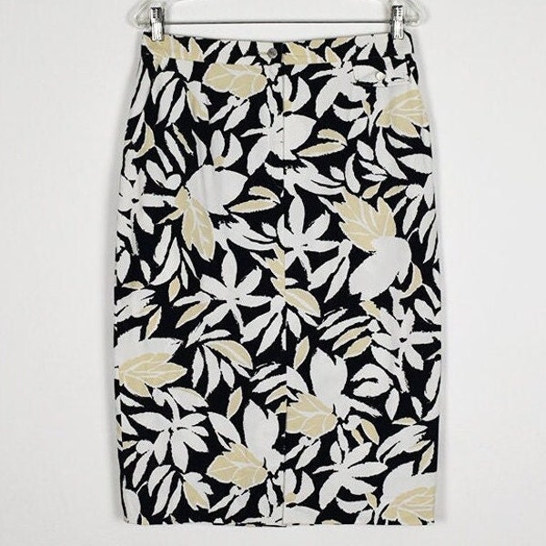 Vintage Abstract Floral Print Midi Pencil Skirt