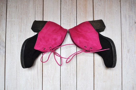 Vintage Pink and Black Faux Suede Colorblock Chun… - image 2
