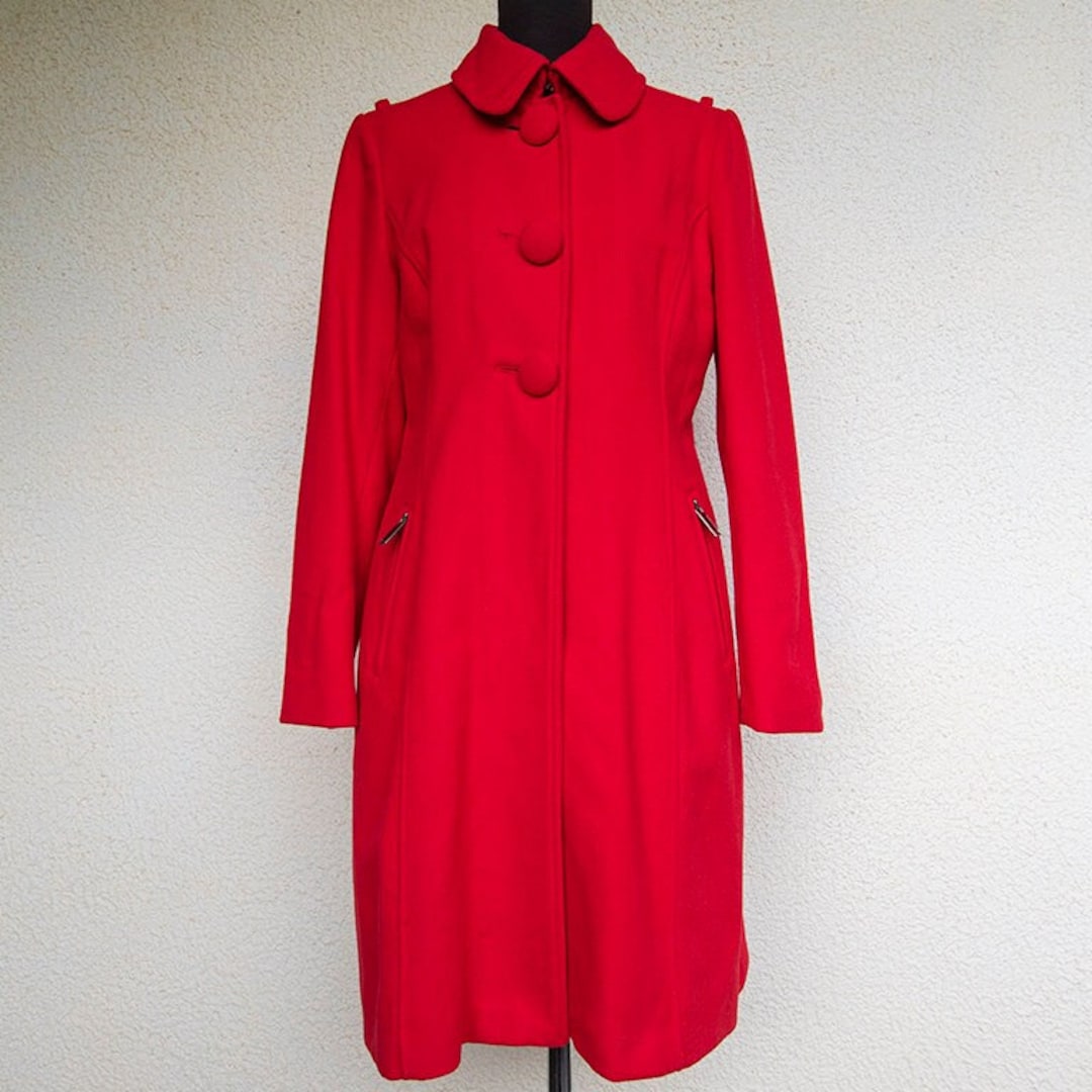 3531 Red Shawl Collar Wool Blend Coat