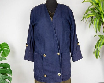 Vintage Navy Blue Canvas Double Breastening Nautical Jacket