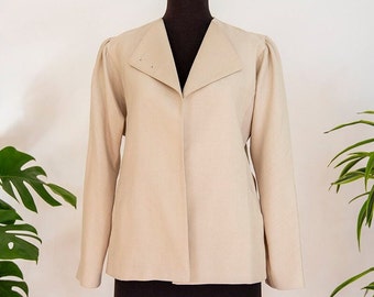 Vintage Beige Puffy Sleeves Blazer Jacket