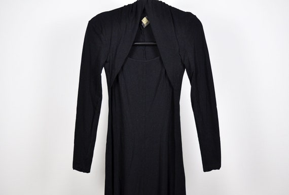 Vintage Black Flared Long Sleeve Bolero Midi Dress - image 2