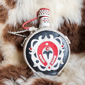 Vintage Folk Art Leather Coated Flask