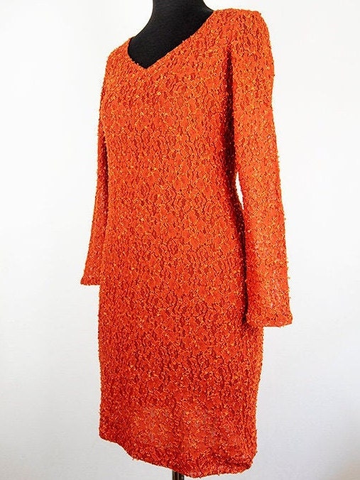 Vintage Orange Lace Long Sleeve Fitted Mini Dress - Etsy Vintage Orange Lace Long Sleeve Fitted Mini Dress - Etsy