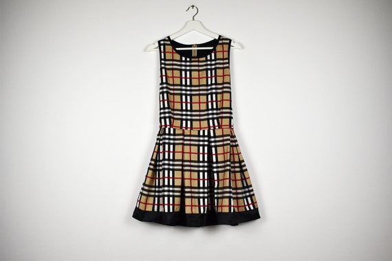 Vintage Tan Plaid Sleeveless Scooter Mini Dress