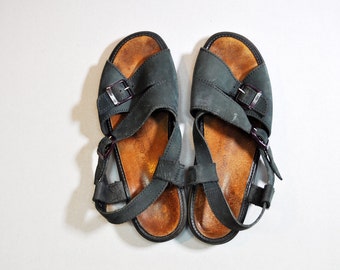Vintage Dark Teal Blue Suede Strappy Slingback Sandals Shoes