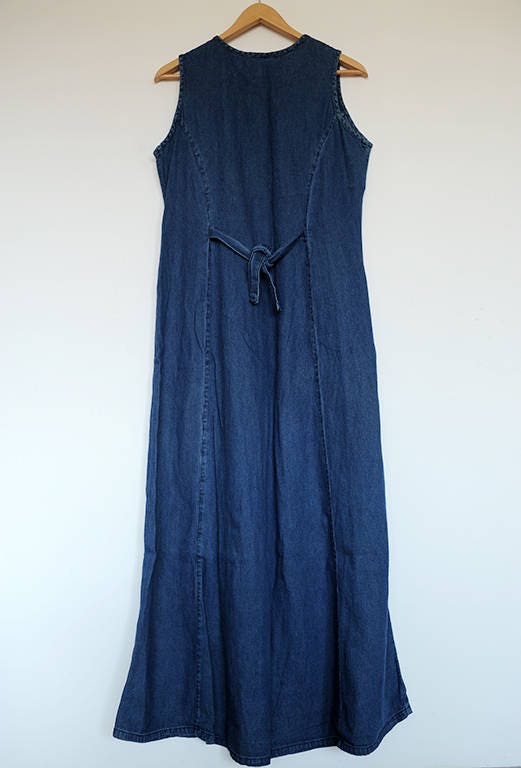 Vintage Dark Denim Sleeveless Maxi Tent Dress With Lace - Etsy