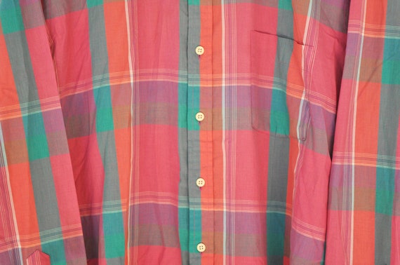 Vintage Pink and Torquoise Plaid Button Down Oxfo… - image 2