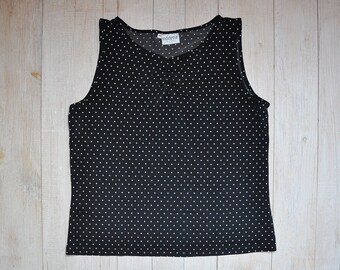 Vintage Black and White Polka Dot Ruched Front Sleeveless Boxy Blouse